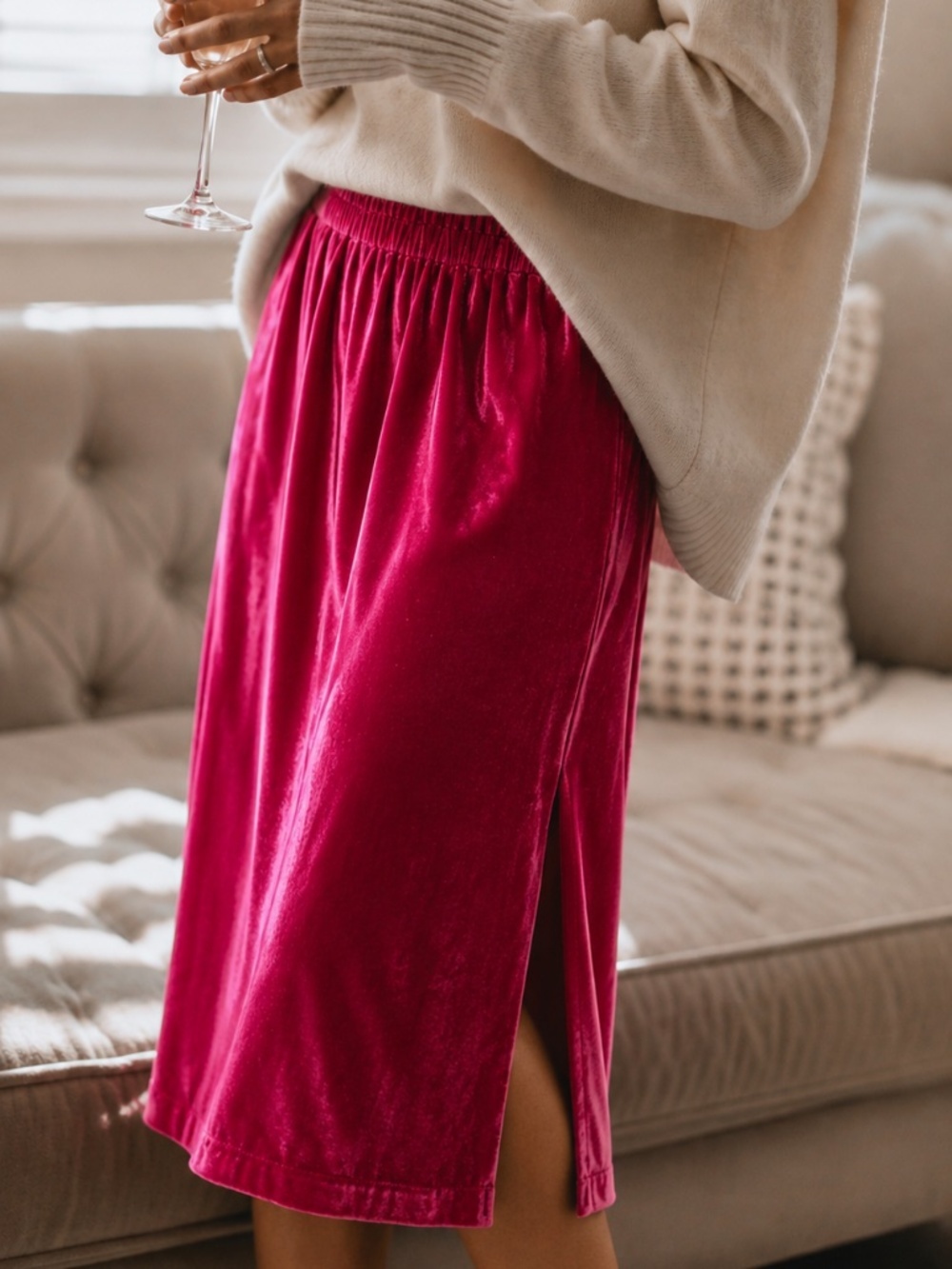 NWT - J. Crew Pull-on Velvet Skirt in Bright Pink